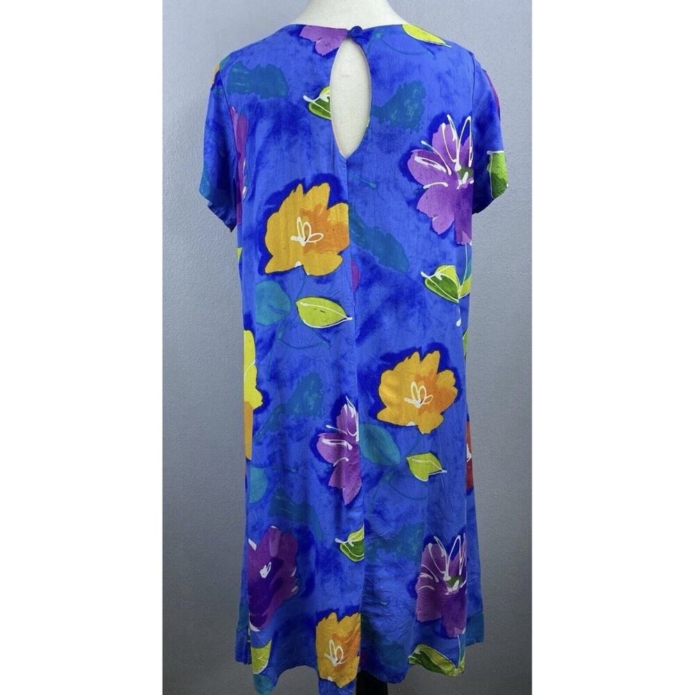 Jams World Sz L Hula Moon Trademark Hawaii Shift Cobalt Blue Yellow Dress - Picture 3 of 9